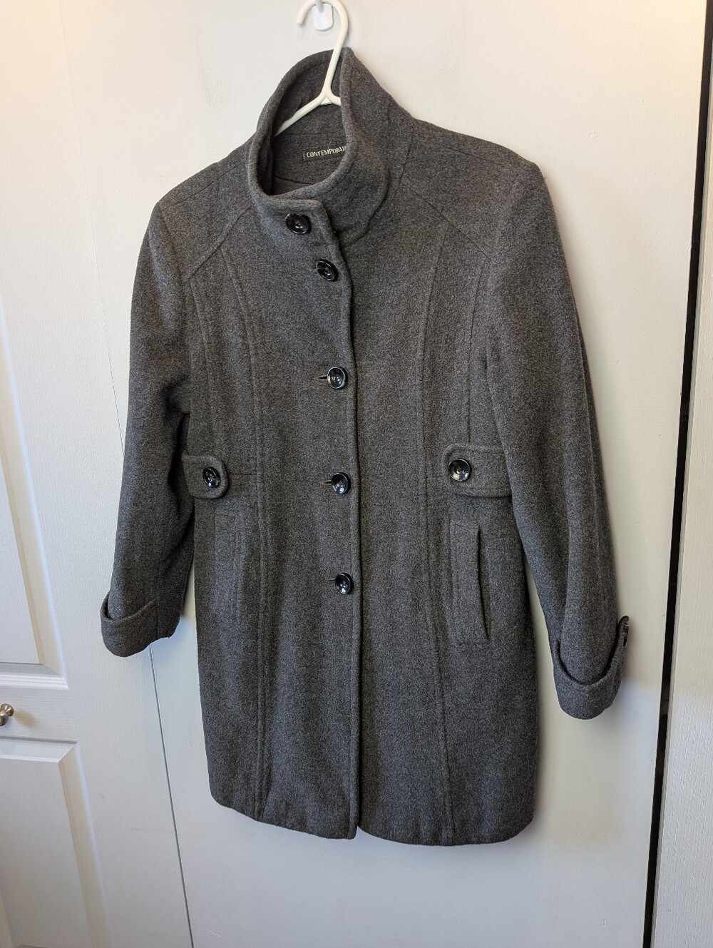 SIMON'S CONTEMPORAINE Women Winter Trench Coat Mix Wool Angora Size 10 Gray Soft